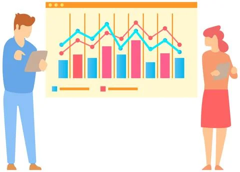 Manager makes a presentation of a statistical report. Analysis and planning Stock Illustration