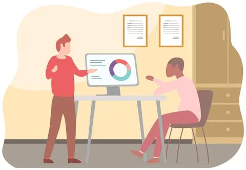 Manager makes a presentation of a statistical report. Analysis and planning Stock Illustration