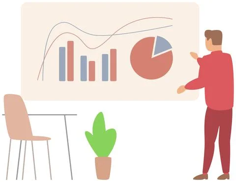 Manager makes a presentation of a statistical report. Analysis and planning Stock Illustration