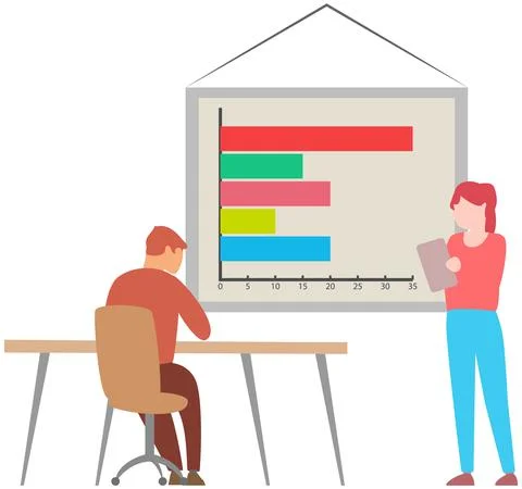 Manager makes a presentation of a statistical report. Analysis and planning Stock Illustration