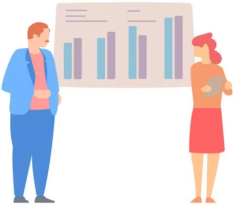 Manager makes a presentation of a statistical report. Analysis and planning Stock Illustration