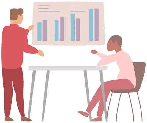 Manager makes a presentation of a statistical report. Analysis and planning Stock Illustration