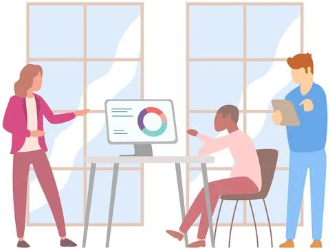 Manager makes a presentation of a statistical report. Analysis and planning Stock Illustration