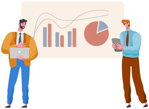 Manager makes a presentation of a statistical report. Analysis and planning Stock Illustration