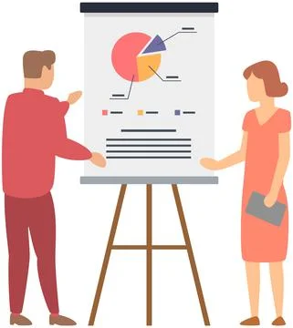 Manager makes a presentation of a statistical report. Analysis and planning Stock Illustration