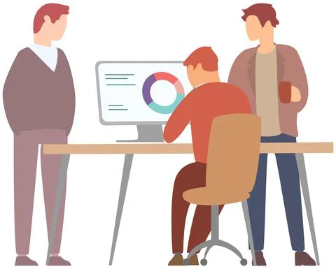 Manager makes a presentation of a statistical report. Analysis and planning Stock Illustration