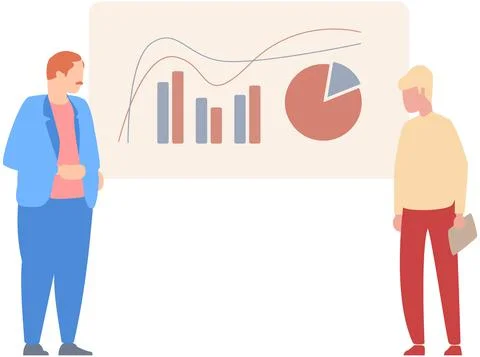 Manager makes a presentation of a statistical report. Analysis and planning Stock Illustration