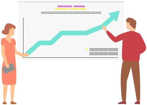 Manager makes a presentation of a statistical report. Analysis and planning Stock Illustration