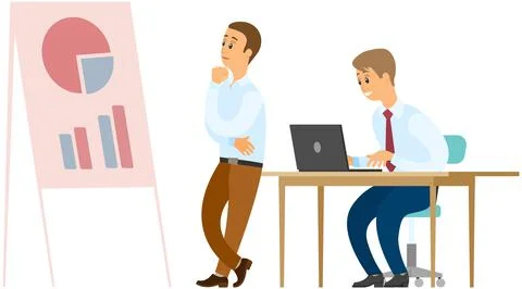 Manager makes a presentation of a statistical report. Analysis and planning Stock Illustration