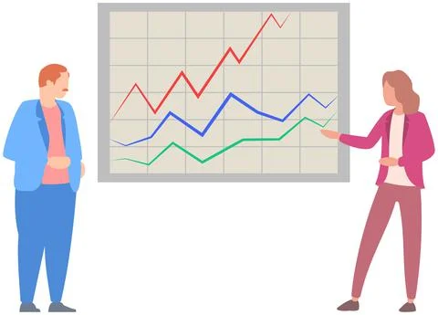Manager makes a presentation of a statistical report. Analysis and planning Stock Illustration