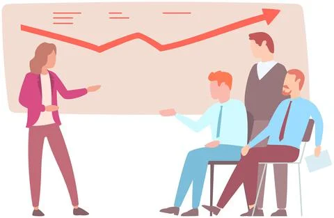 Manager makes a presentation of a statistical report. Analysis and planning Illustrazione stock