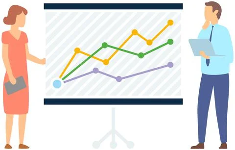 Manager makes a presentation of a statistical report. Analysis and planning Stock Illustration