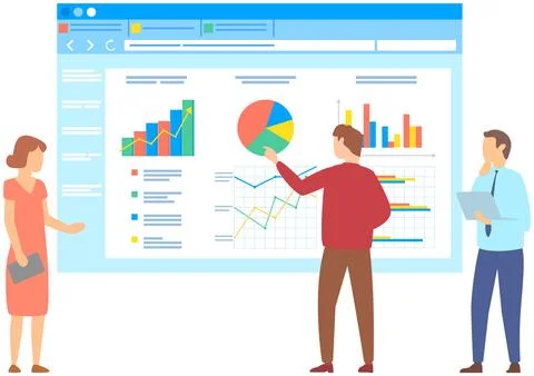 Manager makes a presentation of a statistical report. Analysis and planning Stock Illustration