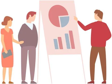 Manager makes a presentation of a statistical report. Analysis and planning Illustrazione stock