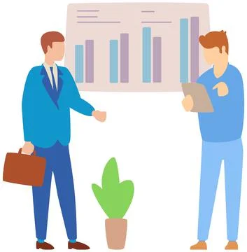 Manager makes a presentation of a statistical report. Analysis and planning Stock Illustration
