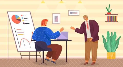 Manager makes a presentation of a statistical report. Analysis and planning Stock Illustration