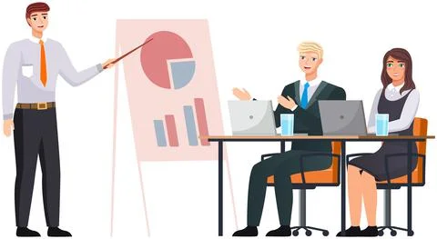 Manager makes a presentation of a statistical report. Analysis and planning Stock Illustration