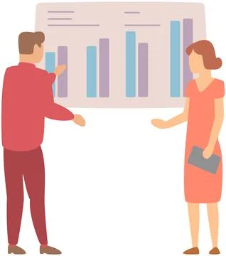 Manager makes a presentation of a statistical report. Analysis and planning Stock Illustration