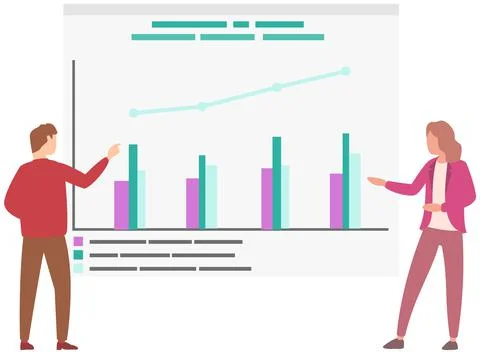 Manager makes a presentation of a statistical report. Analysis and planning Illustrazione stock