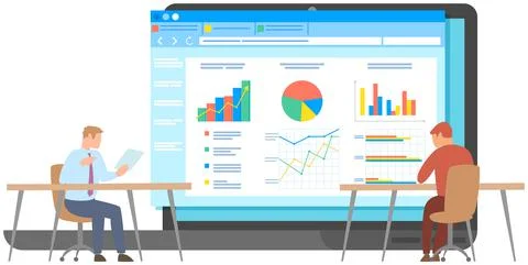Manager makes a presentation of a statistical report. Analysis and planning Stock Illustration