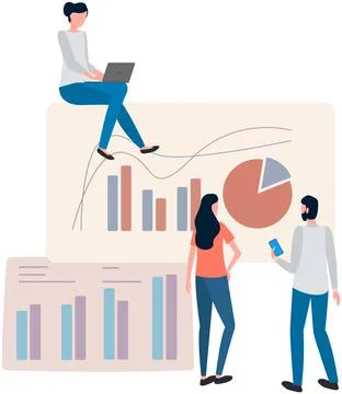 Manager makes a presentation of a statistical report. Analysis and planning Stock Illustration