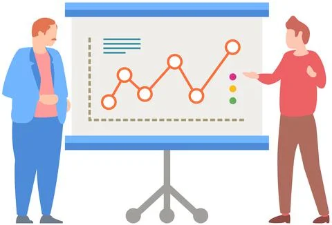 Manager makes a presentation of a statistical report. Analysis and planning Stock Illustration