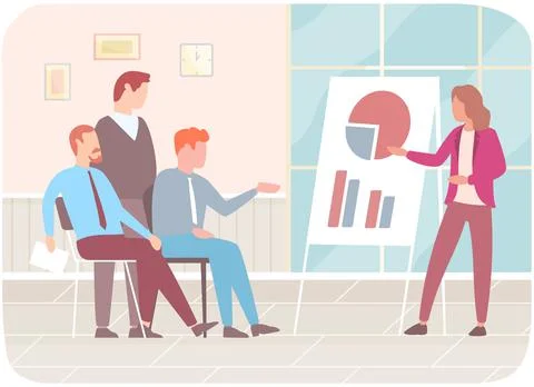 Manager makes a presentation of a statistical report. Analysis and planning Illustrazione stock