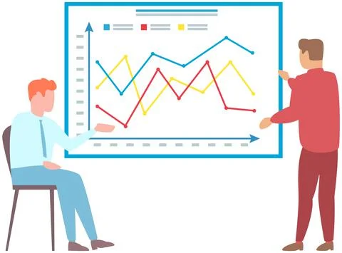 Manager makes a presentation of a statistical report. Analysis and planning Stock Illustration