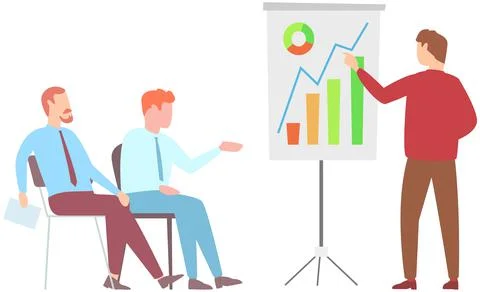 Manager makes a presentation of a statistical report. Analysis and planning Stock Illustration