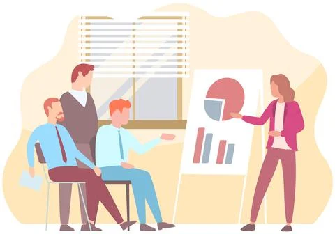 Manager makes a presentation of a statistical report. Analysis and planning Stock Illustration