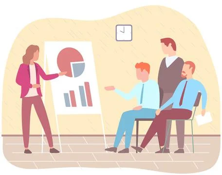 Manager makes a presentation of a statistical report. Analysis and planning Stock Illustration