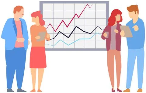 Manager makes a presentation of a statistical report. Analysis and planning Stock Illustration