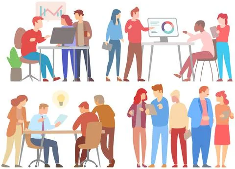 Manager makes a presentation of a statistical report. Analysis and planning Stock Illustration