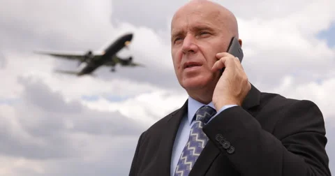 Manager Man Making Mobile Phone Reservation Airplane Travel Business Meeting Stock Footage 61450144