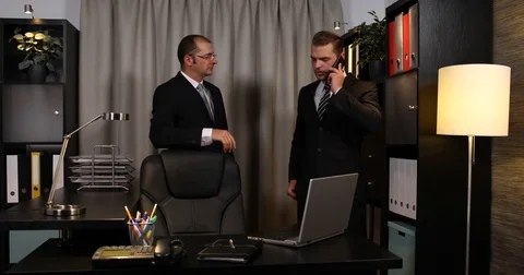 Manager Man Receiving Bad Results Talking Mobile Phone Sad Team Company Office Stock Footage 77004207