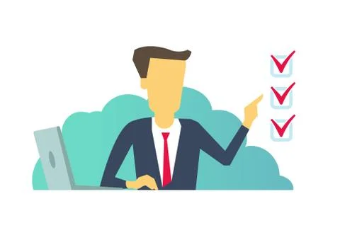 Manager marks checkbox ticked task cases sitting at the table. Successfully 스톡 일러스트