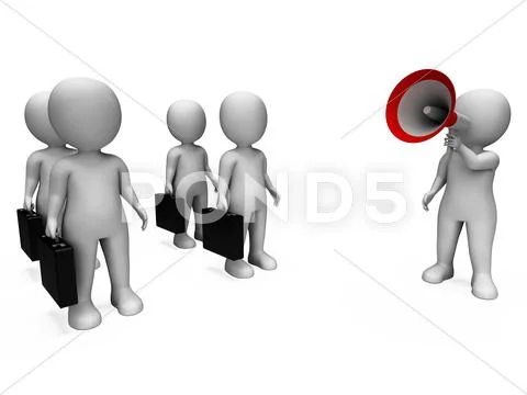 Manager with megaphone shows management or salesmen meeting Stock Illustration