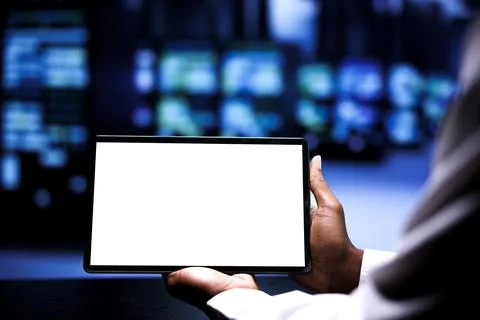 Manager mock up tablet server checkup 스톡 사진