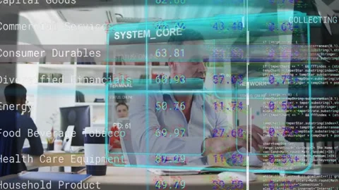 Manager moving mouse and typing, causing AR SYSTEM CORE tech panels collecting Stock Footage 333062457