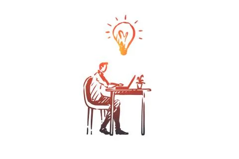 Manager, office, work, person, computer concept. Hand drawn isolated vector. Stock Illustration