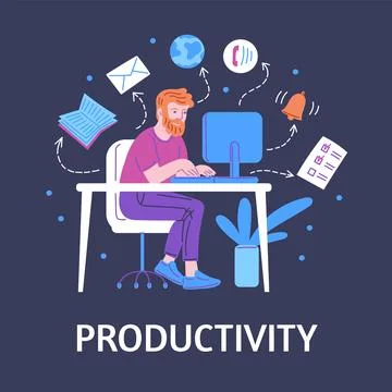 Manager or businessman looking at computer, writing notes, doing tasks, vector Stockillustratie