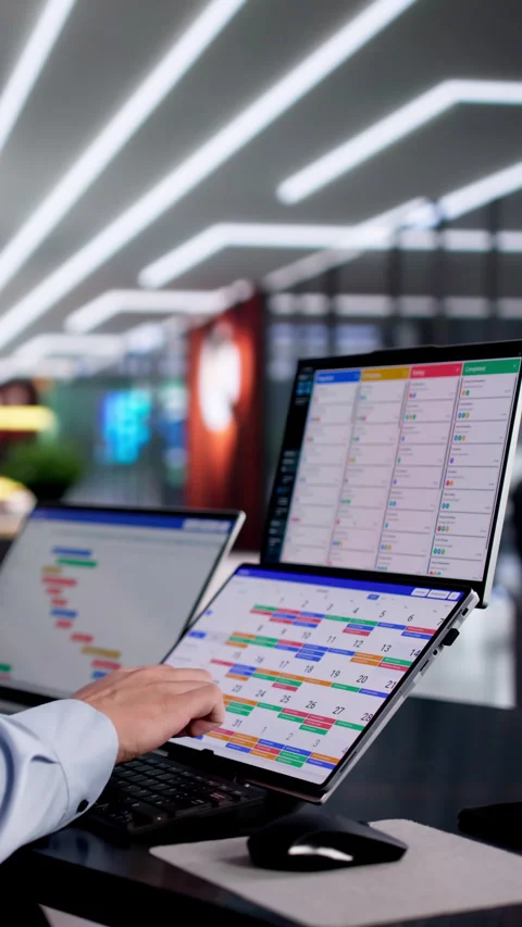 Manager Orchestrating Project Timelines Using Gantt Chart Software Stock Footage 328395311