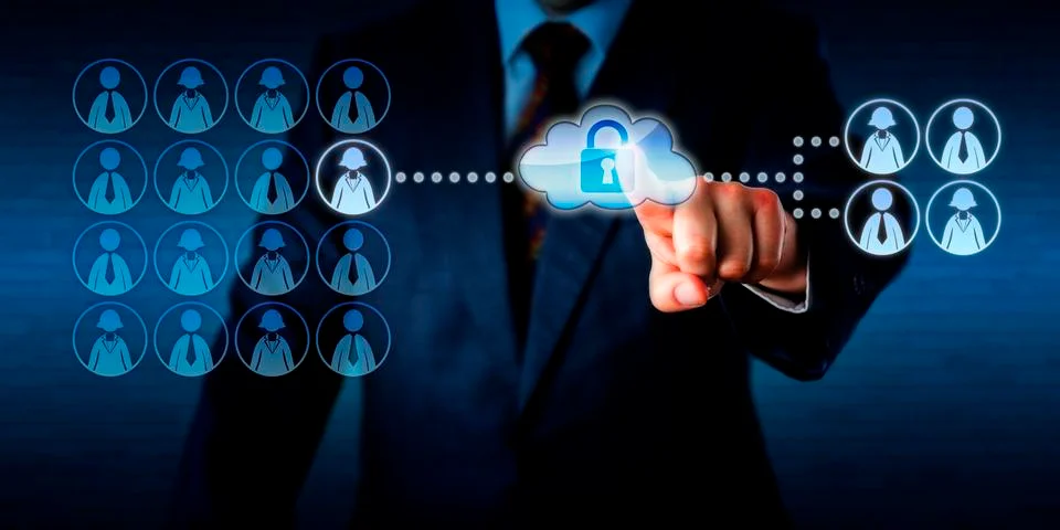 Manager Outsourcing A Work Task Via The Cloud Illustrazione stock