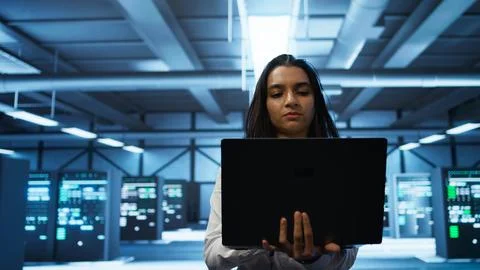 Manager overseeing server room, upgrading supercomputers systems 스톡 사진