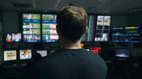 Manager oversees the process in TV control room Stock Footage 112227847