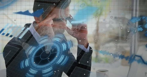 Manager picking up phone, adjusting, pinching nose, speaking on urgent call Stock Footage 334034107