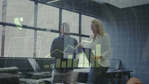 Manager pointing analyst reading data driving charts over tablet reviewing Stock Footage 335466091
