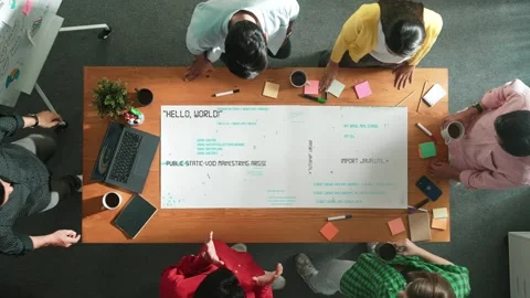 Manager pointing and talking about coding program at meeting room. Convocation. Stock Footage 267922066