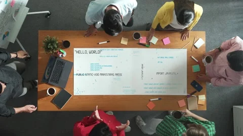 Manager pointing and talking about coding program at meeting room. Convocation. Stock Footage 279104963