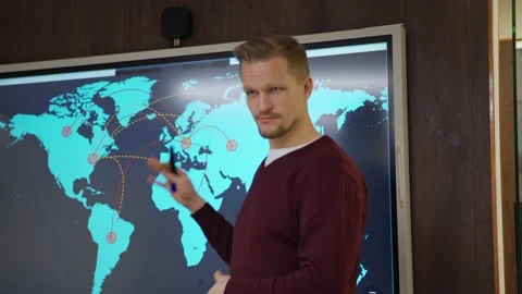Manager presenting global business strategy Stock Footage 132819016